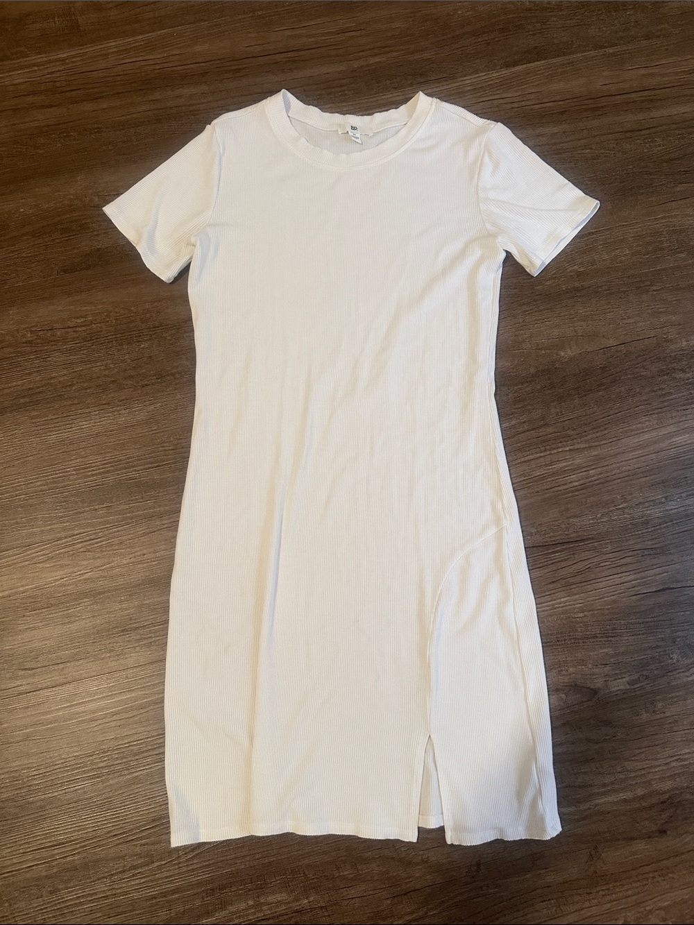 bp Cream Ribbed Short-Sleeve Mini Dress with Side Slit